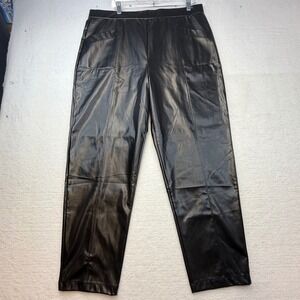 Halston Womens XL Black Seamed PU Pants‎ Pull On Faux Leather inseam 27 mob wife